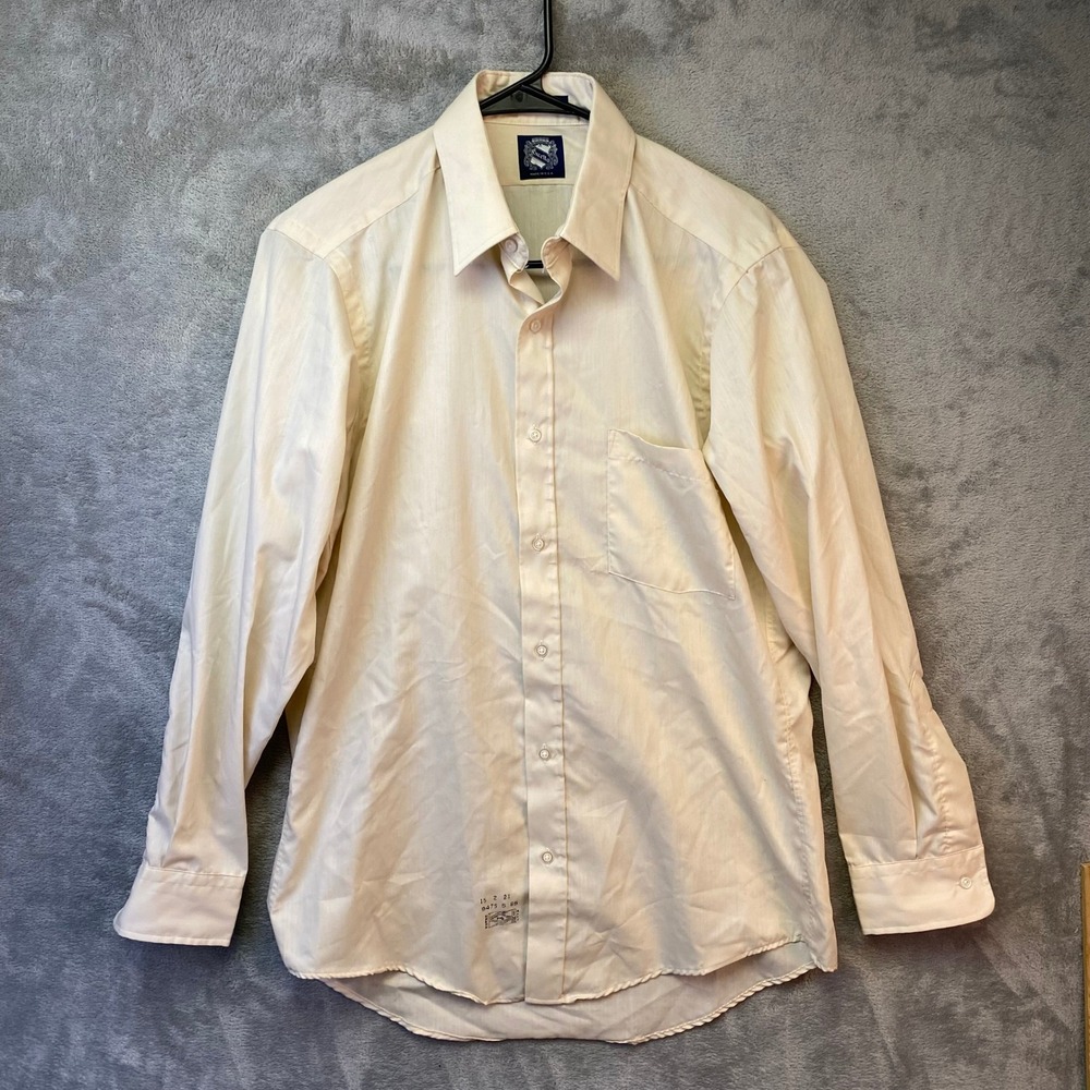 Excello Dress Shirt Mens 15-2 Silken Touch Cream Long Sleeve Button Down EUC